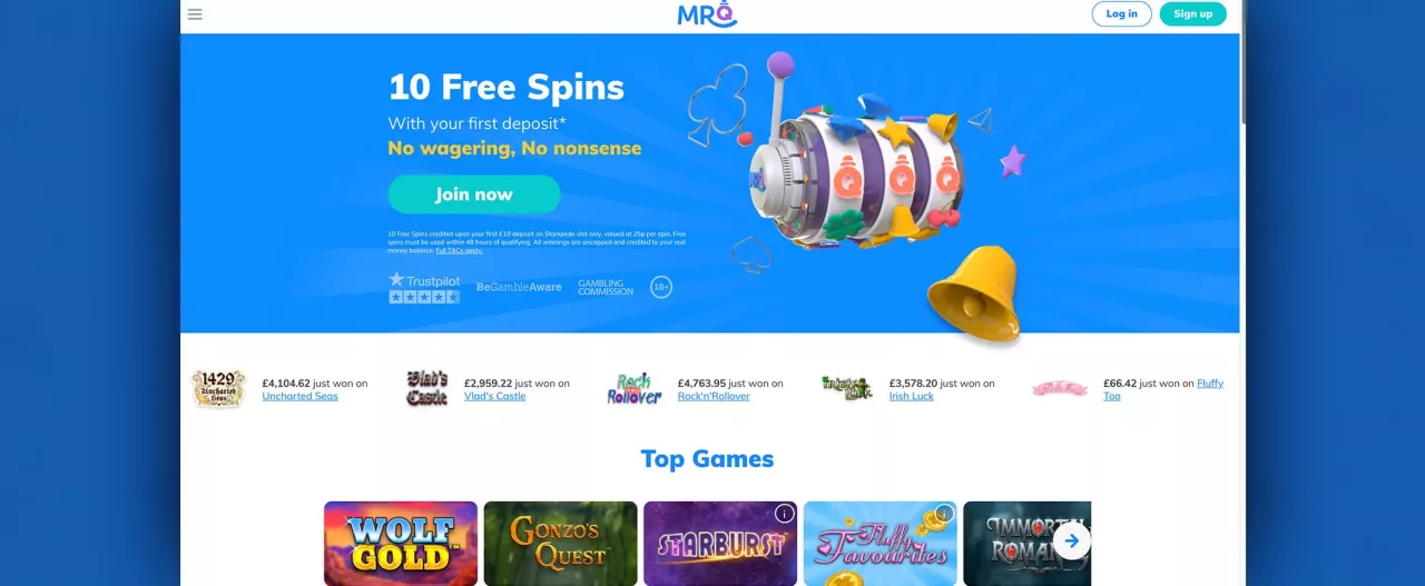 MrQ Casino Review Homepage Screenshot