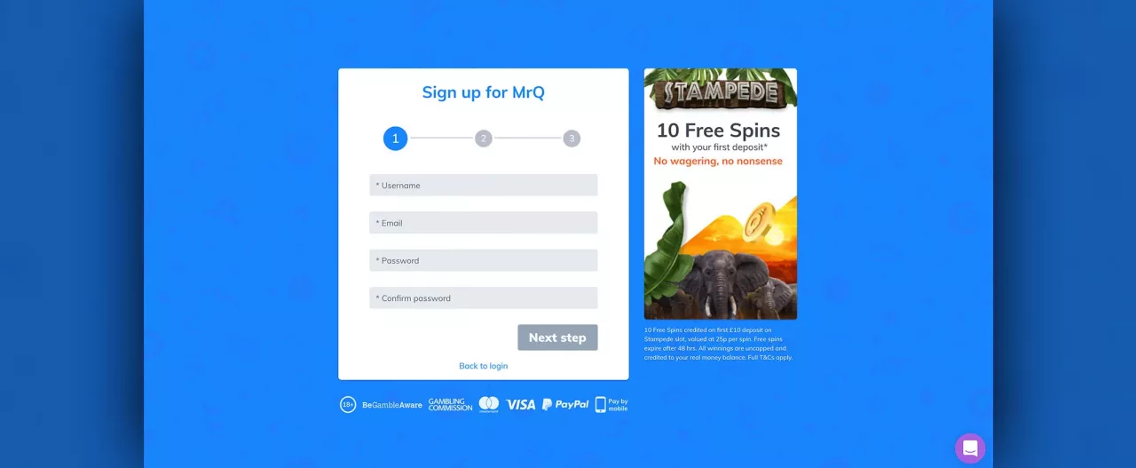 MrQ Casino Review Registration Screenshot