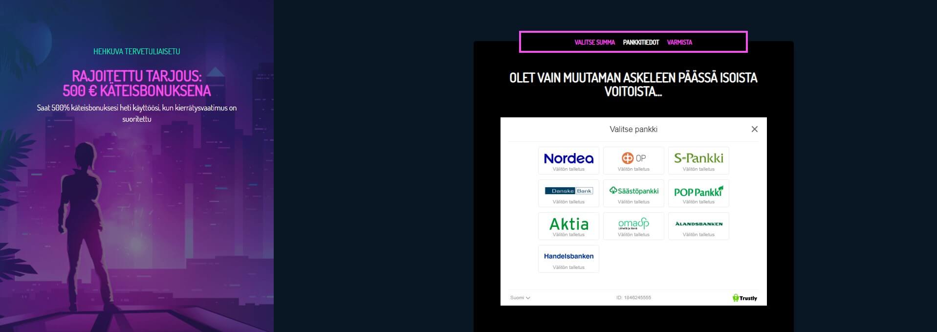 NeonVegas kasinon rekisteröitymislomake