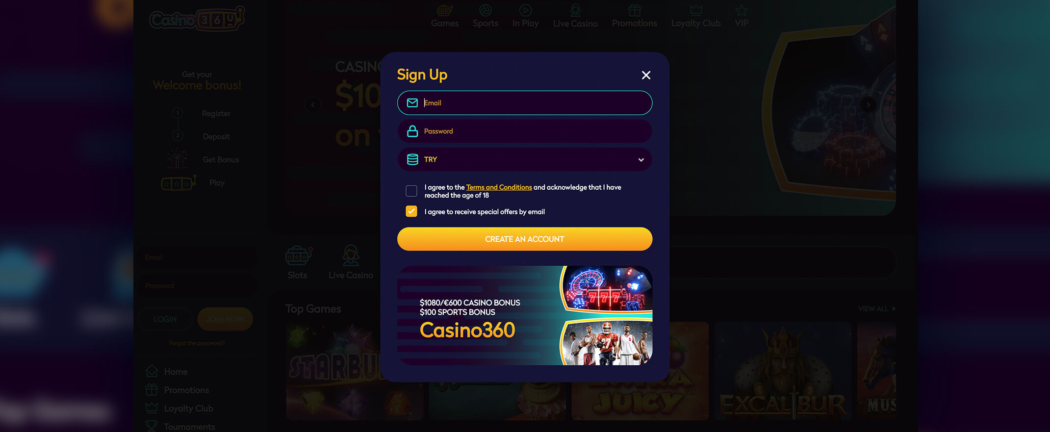 Casino360 - rekisteröityminen