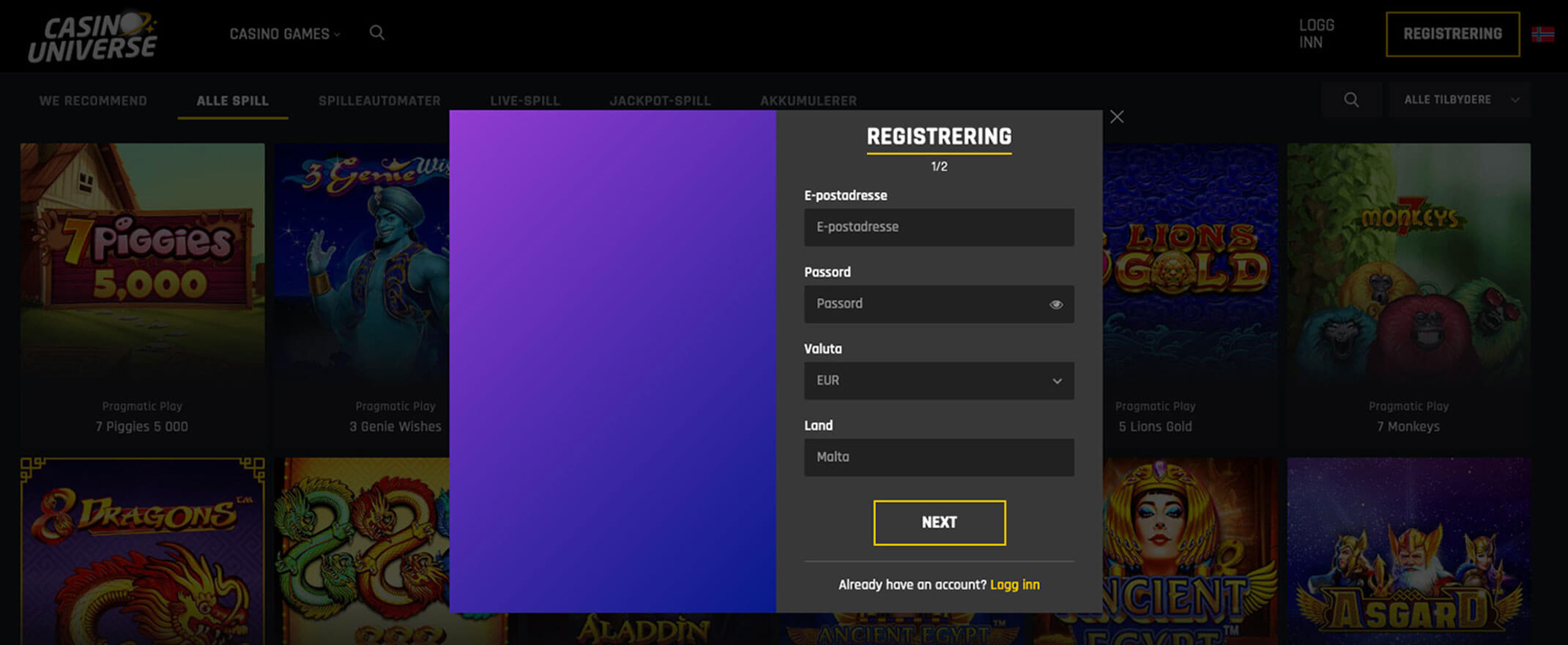 Slik Registrerer Du Deg Hos Casino Universe