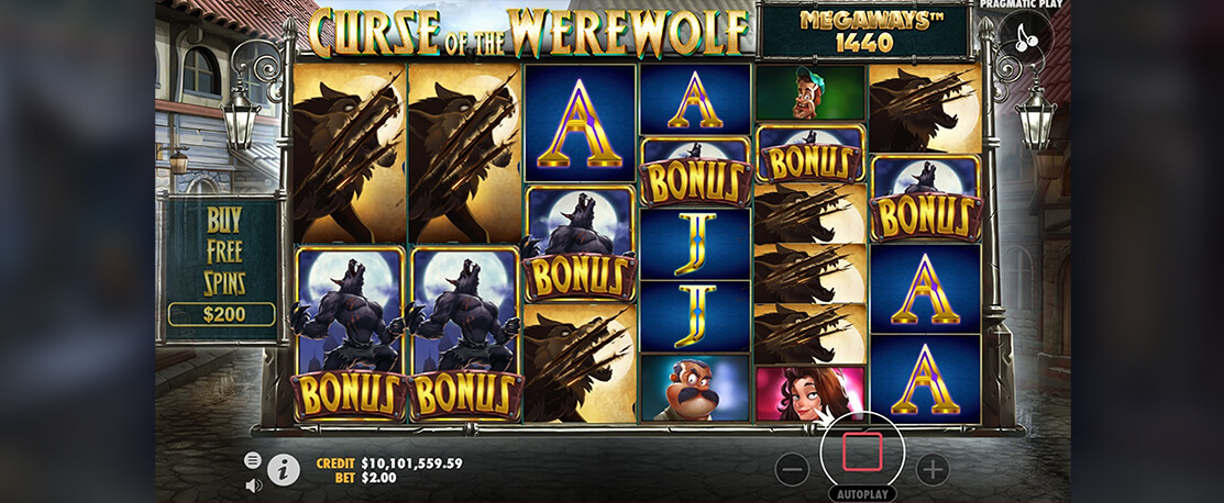 Curse of the Werewolf Megaways Spielautomaten Bewertung, Reihen und Symbolen