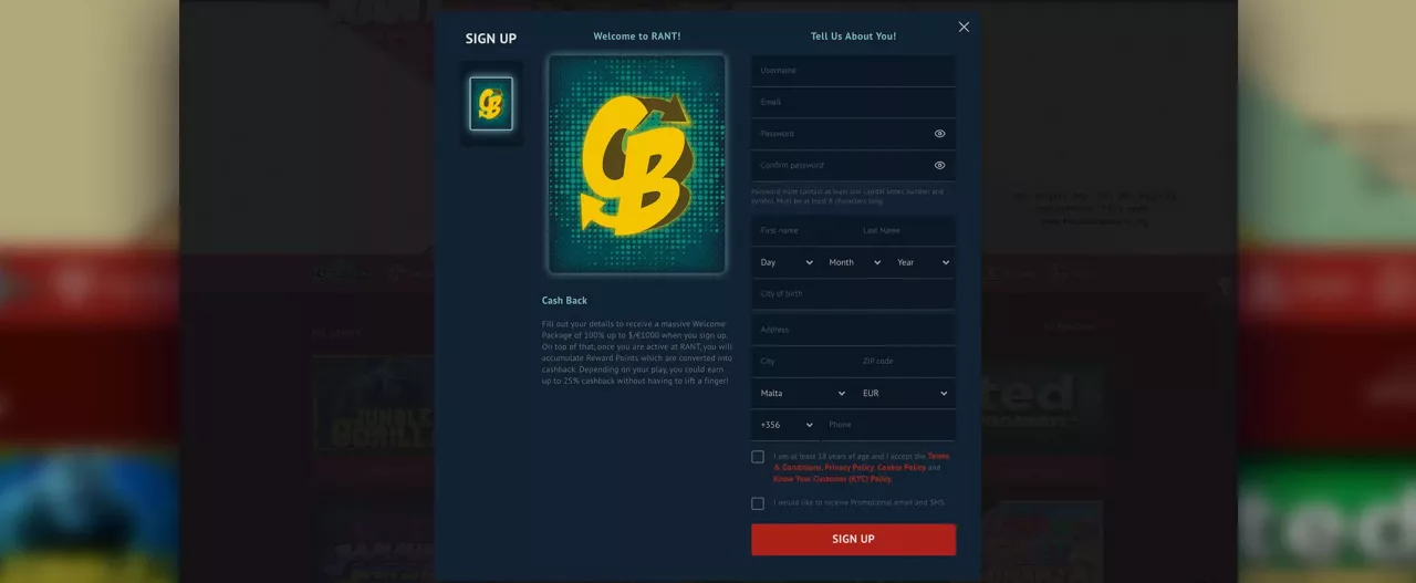 Rant Casinolle rekisteröityminen