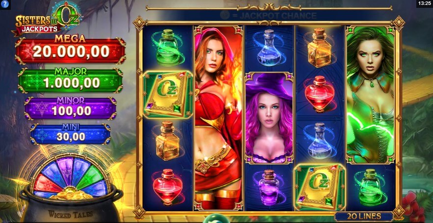 Sisters of Oz Jackpots -peliarvostelu, kuva pelin keloista ja symboleista