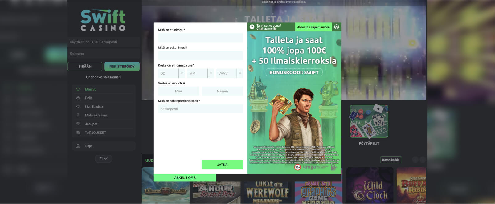 Swift Casinolle rekisteröityminen
