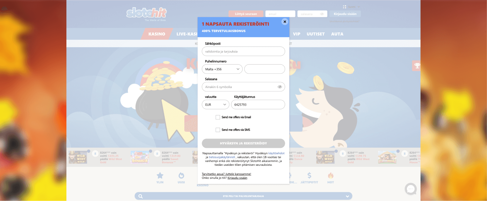 Slotohit casinolle rekisteröityminen