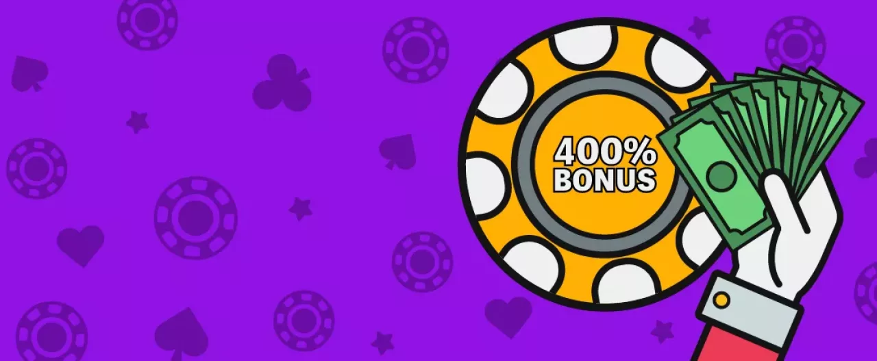 400% Deposit Bonus on purple background