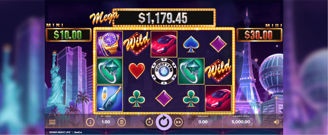 Vegas Night Life Spielautomaten Bewertung, Walzen und Symbolen