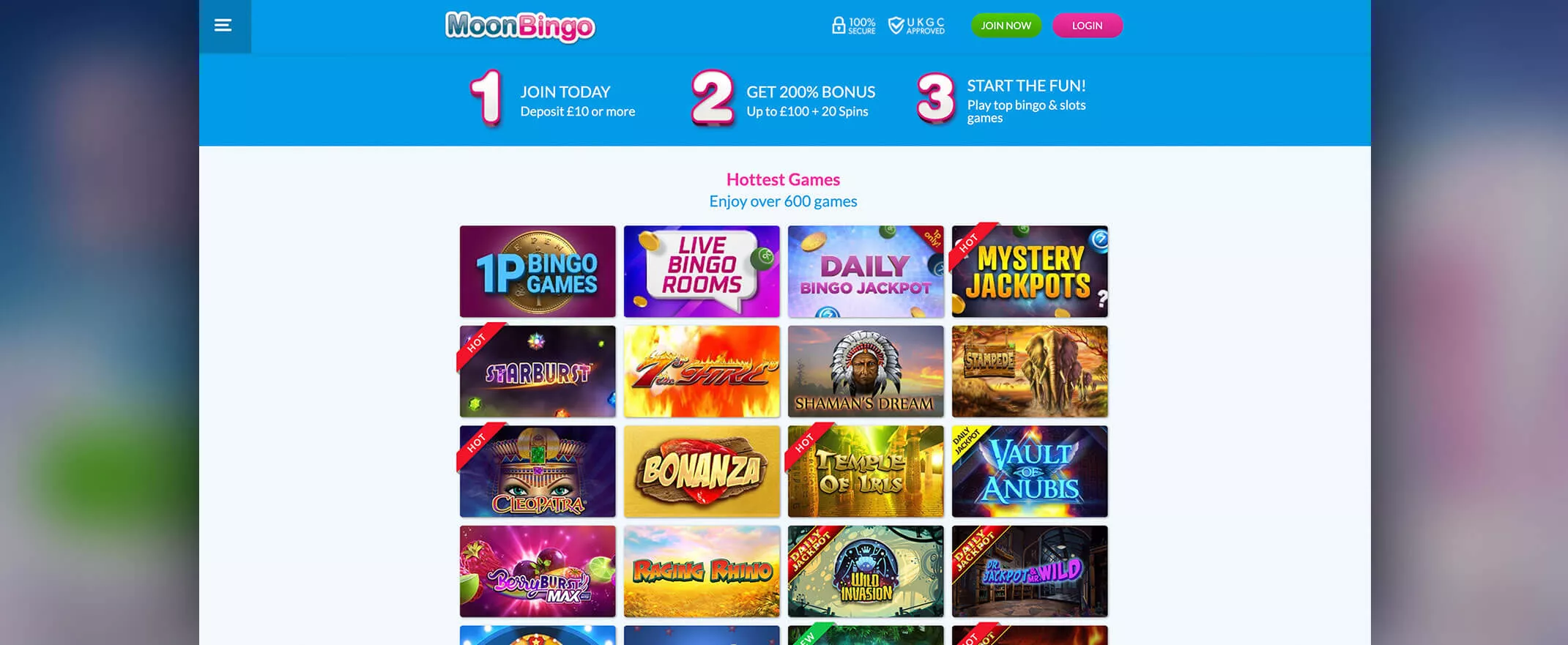 Moon Bingo games screenshot