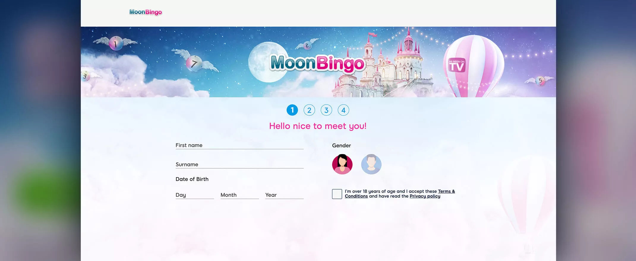 Moon Bingo registration page