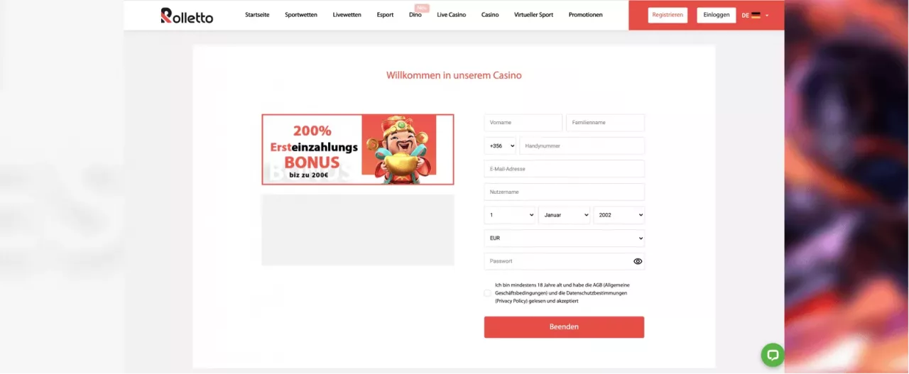 Rolletto Casino - konto eröffnen