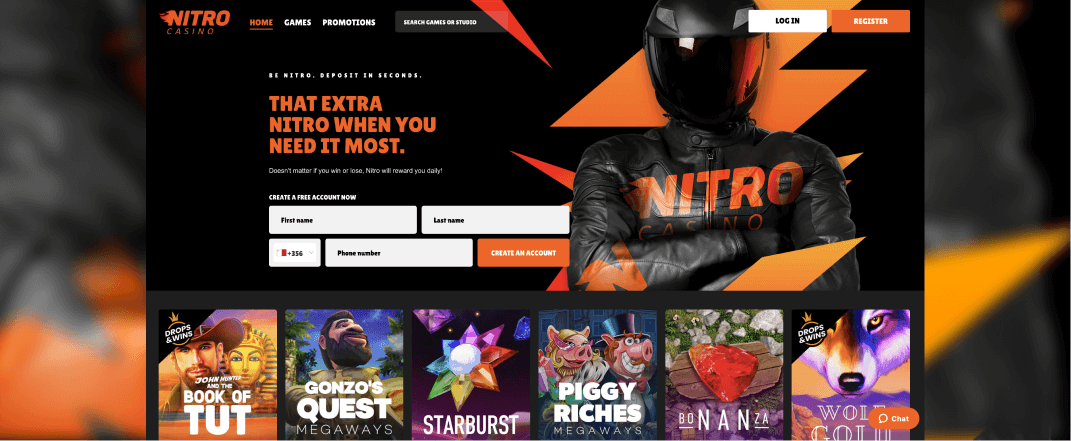 Nitro Casino homepage screenshot