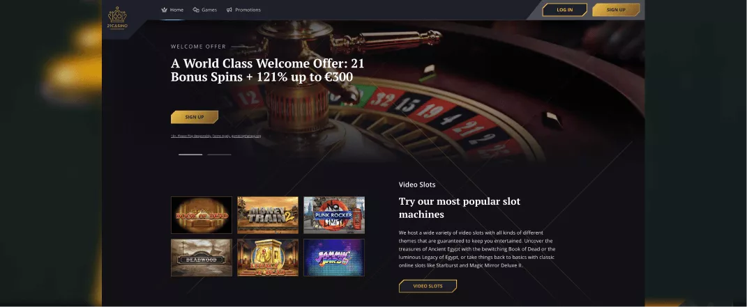 21 Casino homepage screenshot