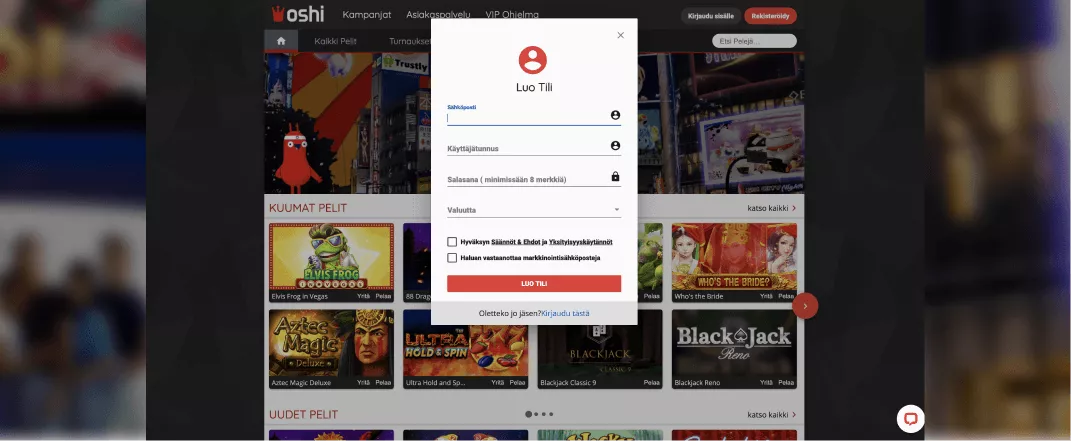Oshi Casinolle rekisteröityminen