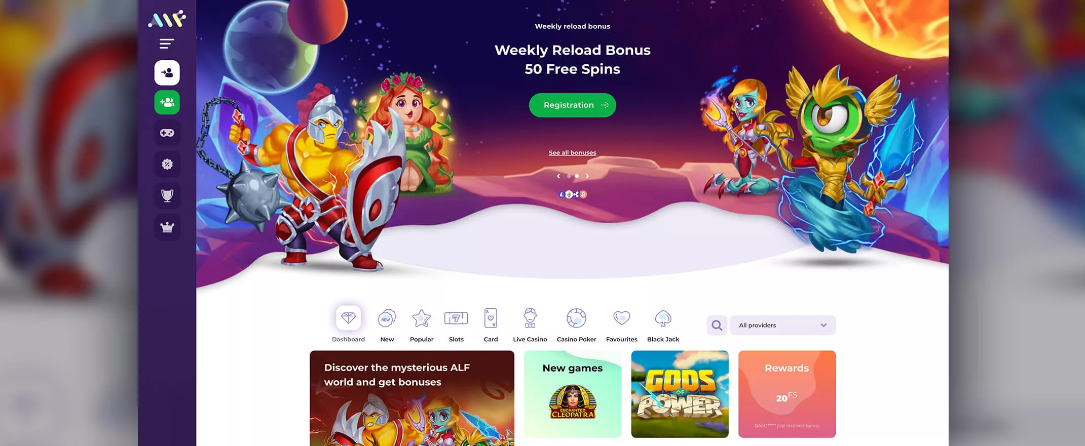 Alf Casino homepage screenshot