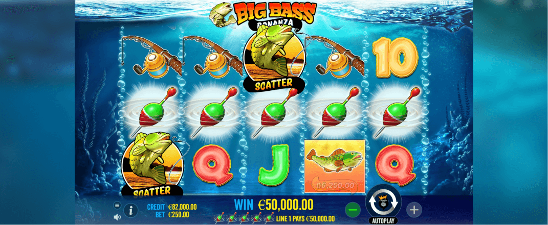 Big Bass Bonanza Spielautomat, Walzen und Symbolen