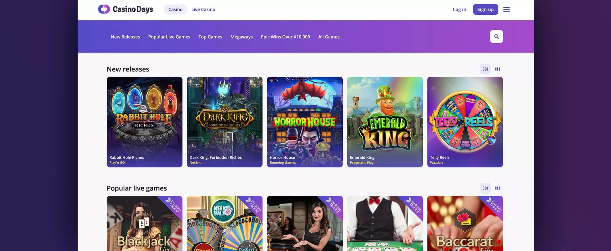 CasinoDays games screenshot