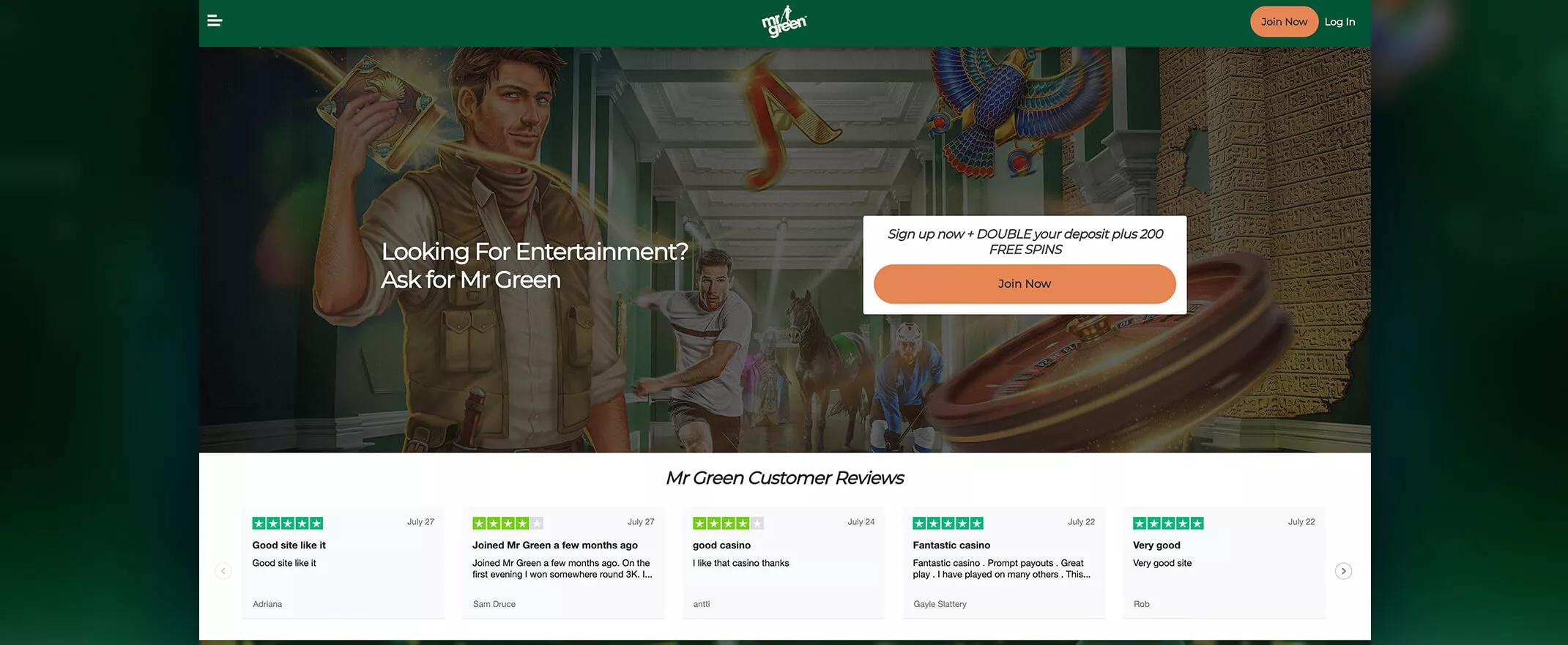 Mr Green casino homepage screenshot