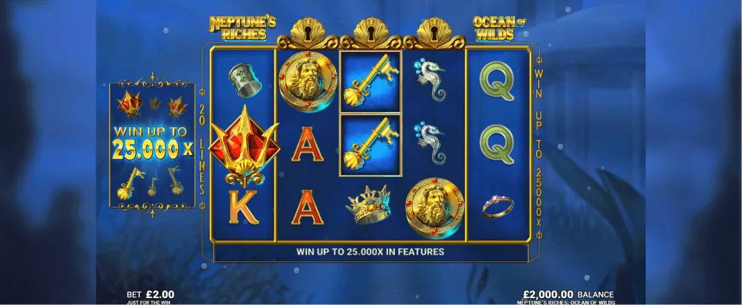 Neptune's Riches: Oceans of Wilds slot screenshot of the reels