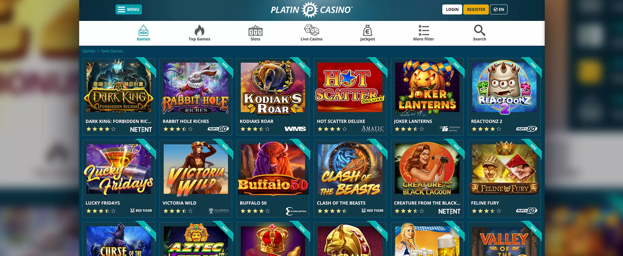 Platin casino games screenshot