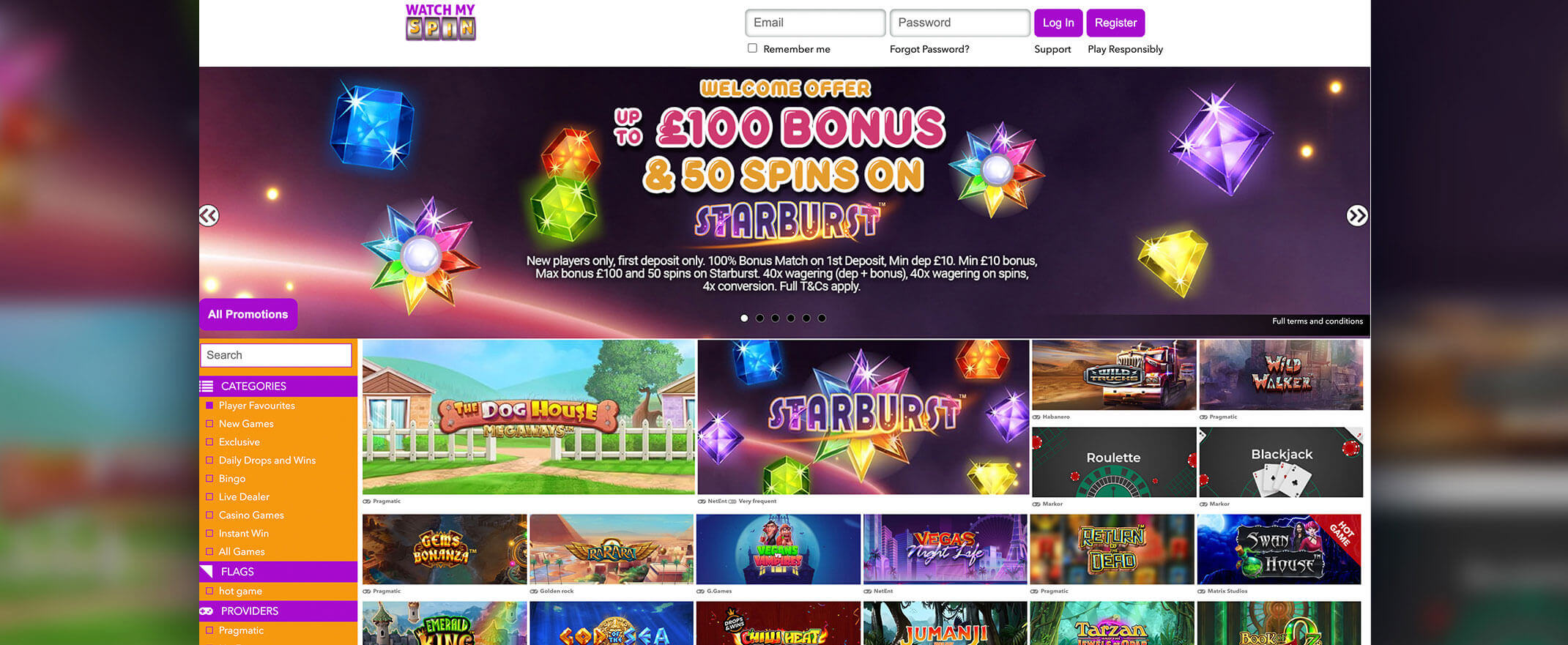 Watch My Spin casino review screenshot