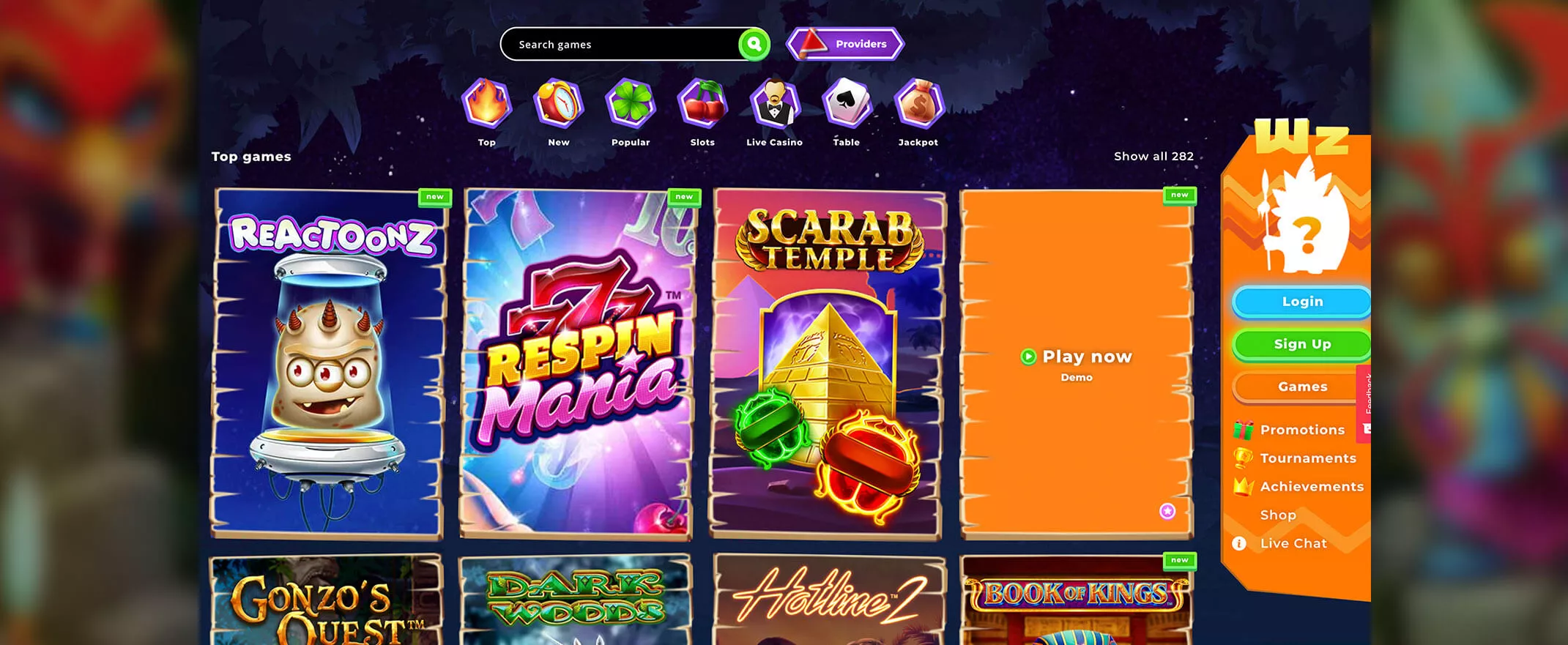 Wazamba Casino games screenshot