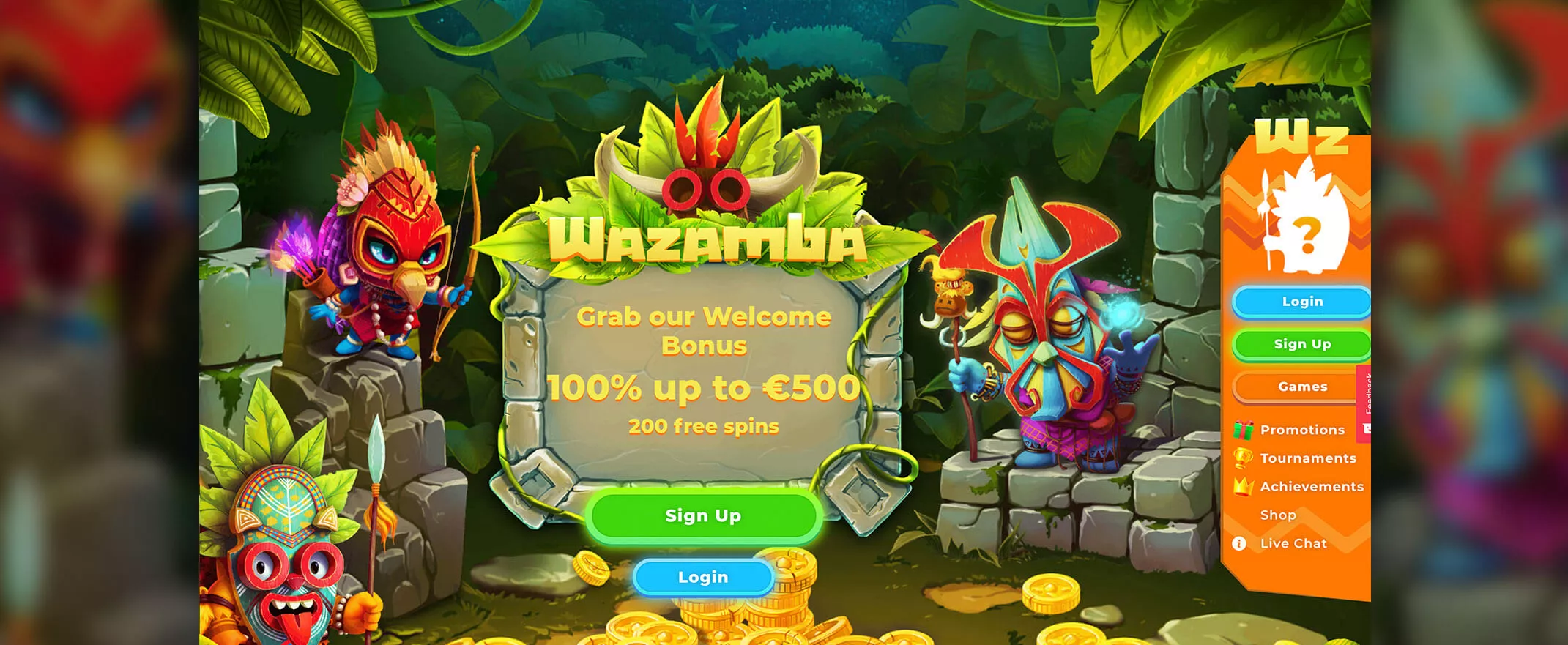 Wazamba Casino homepage screenshot