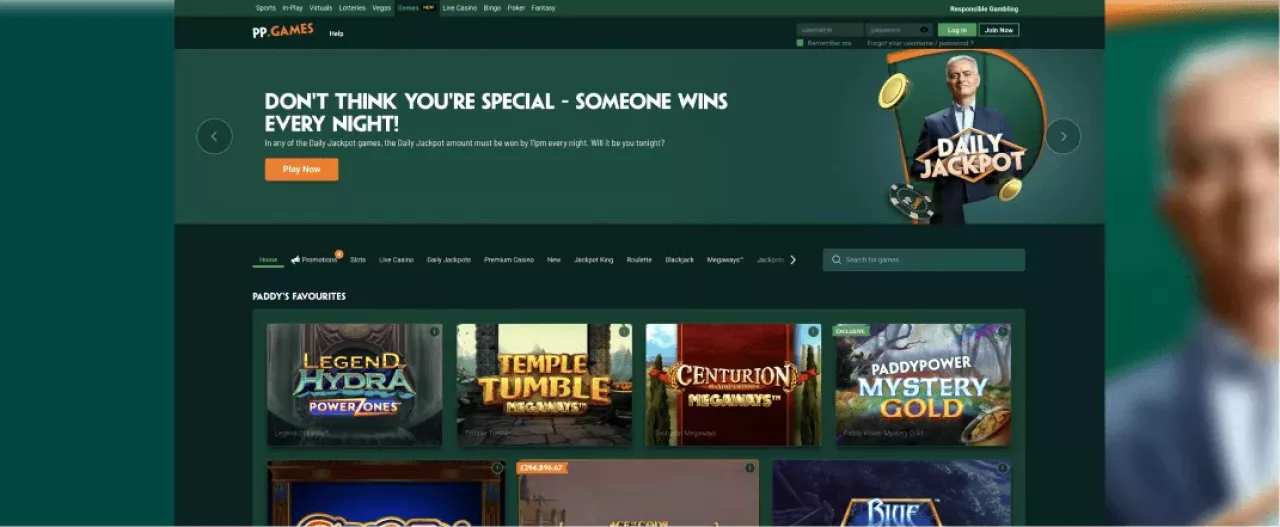 Paddy Power Casino homepage screenshot