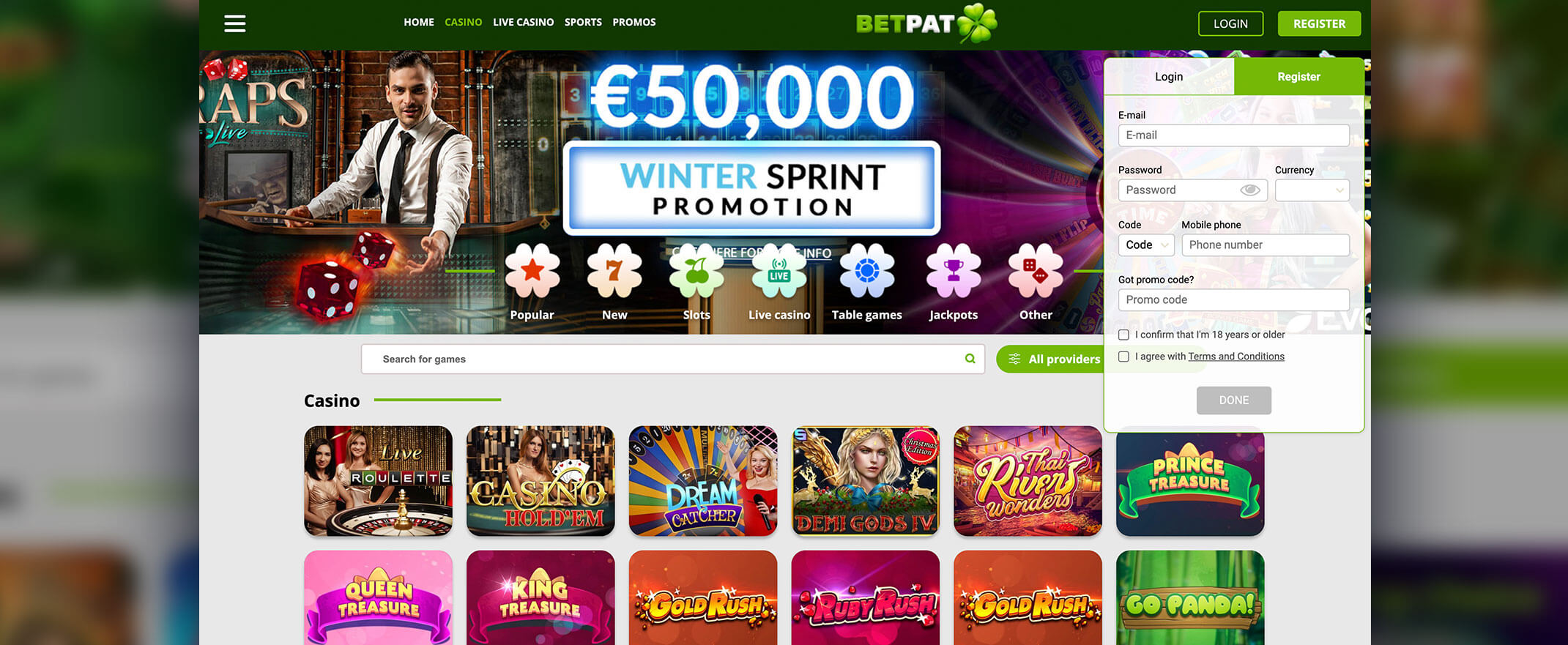 BetPat Casino konto eröffnen