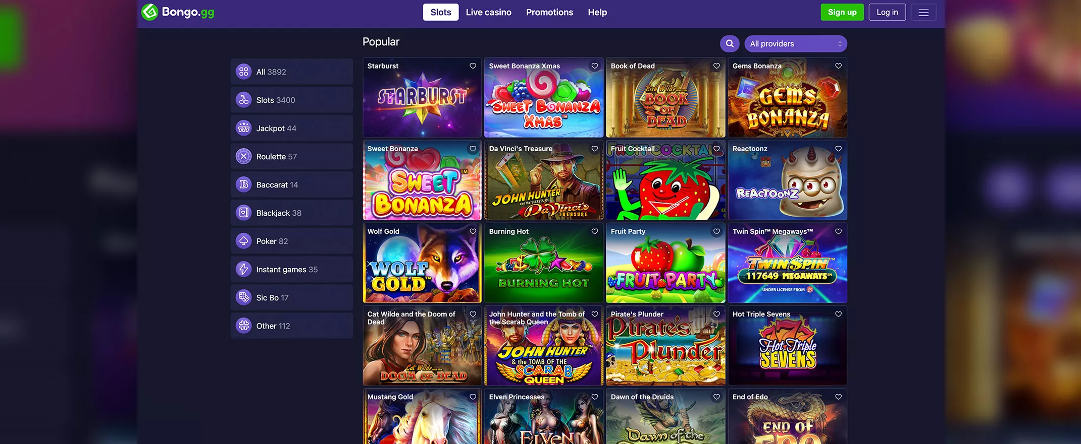 Bongo Casino screenshot of the games
