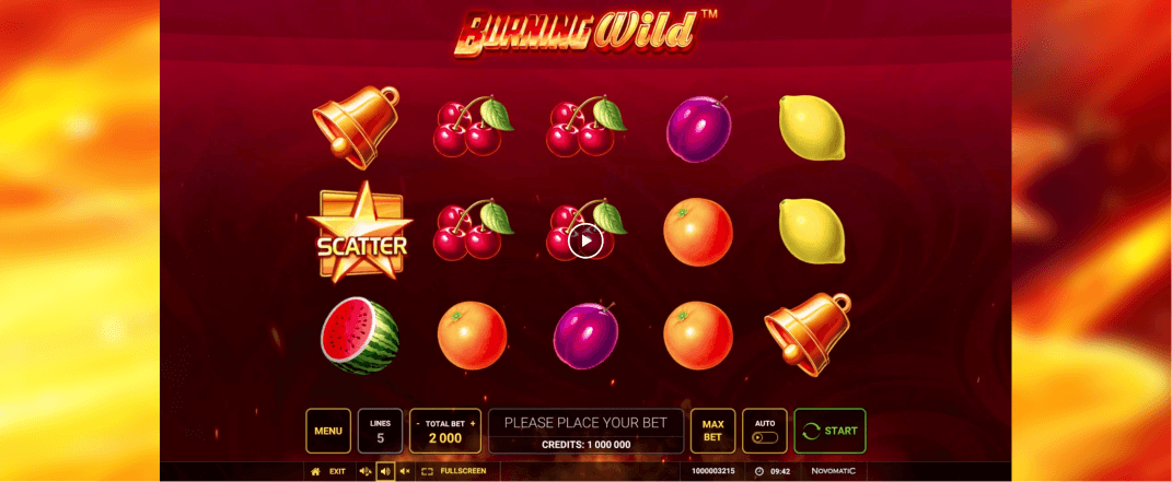 Burning Wild slot screenshot of the reels