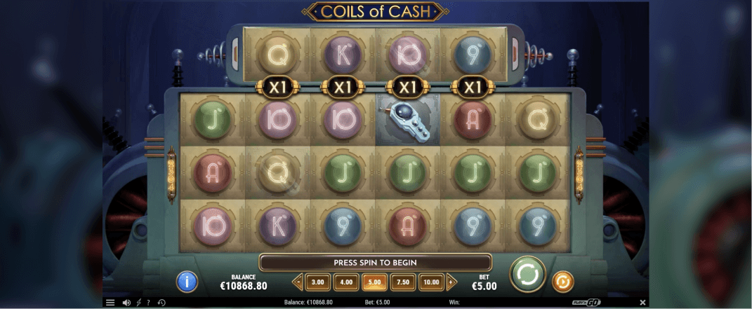 Coils of Cash Spielautomat, Walzen und Symbolen