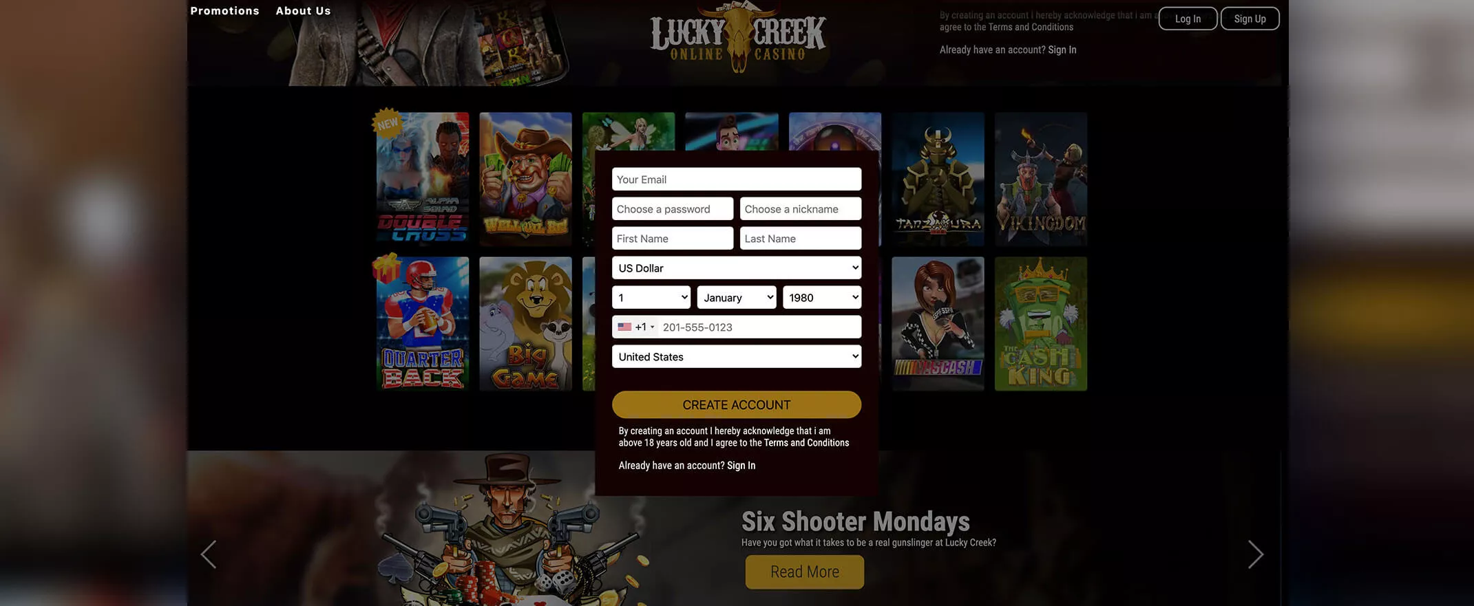 Lucky Creek registration screenshot