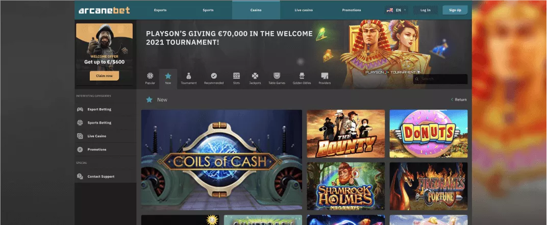 Arcanebet screenshot of the games