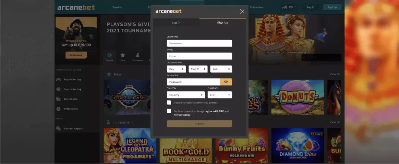 Arcanebet casino konto eröffnung