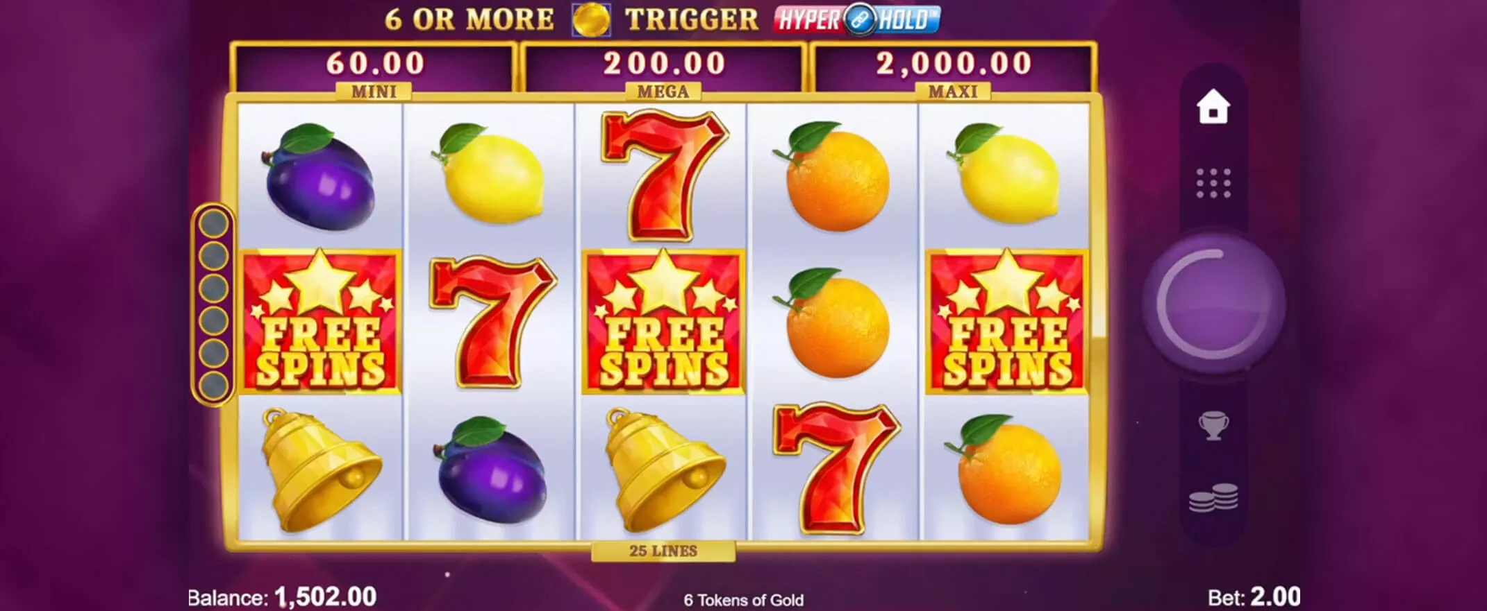 6 Tokens of Gold slot screenshot of the reels