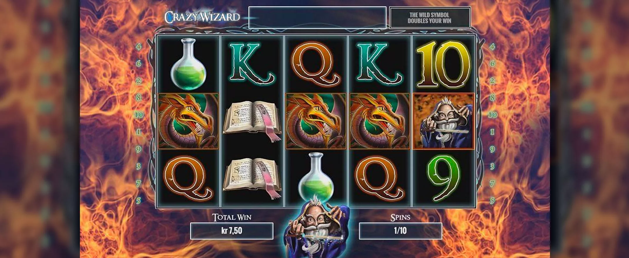 Crazy Wizard slot screenshot of the reels