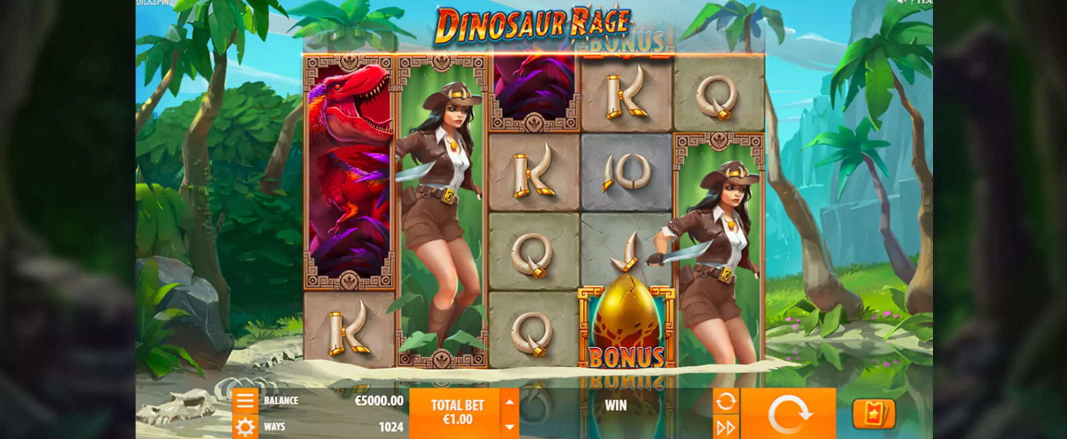 Dinosaur Rage slot screenshot of the reels