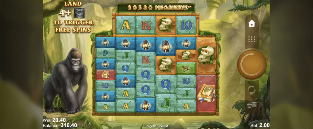 Forgotten Island Megaways slot screenshot of the reels