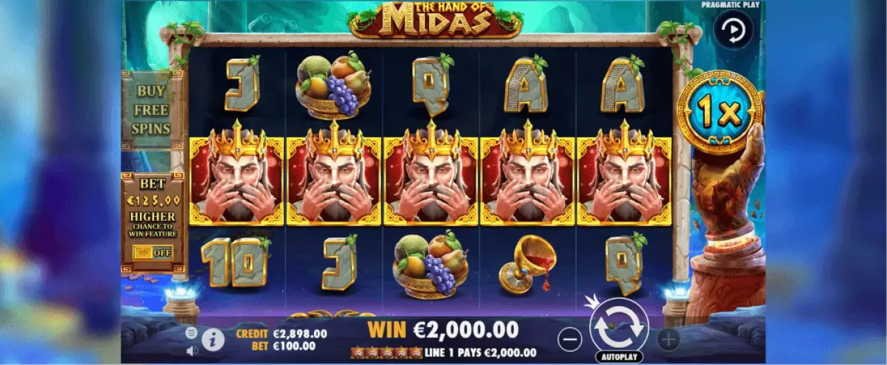 The Hand of Midas slot screenshot of the reels