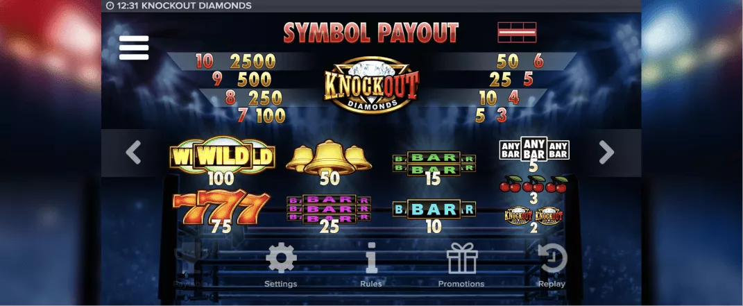 Knockout Diamonds slot screenshot of the reels