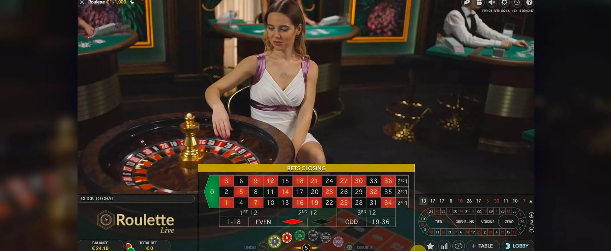 Screenshot of Live Roulette