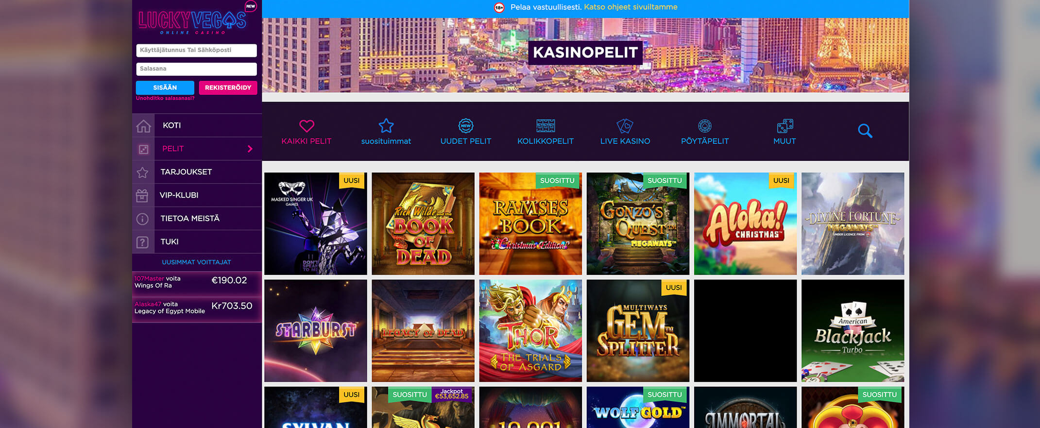 Lucky Vegas Casino peliautomaatit