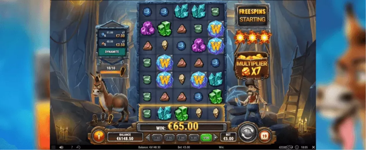 Miner Donkey Trouble slot screenshot of the reels