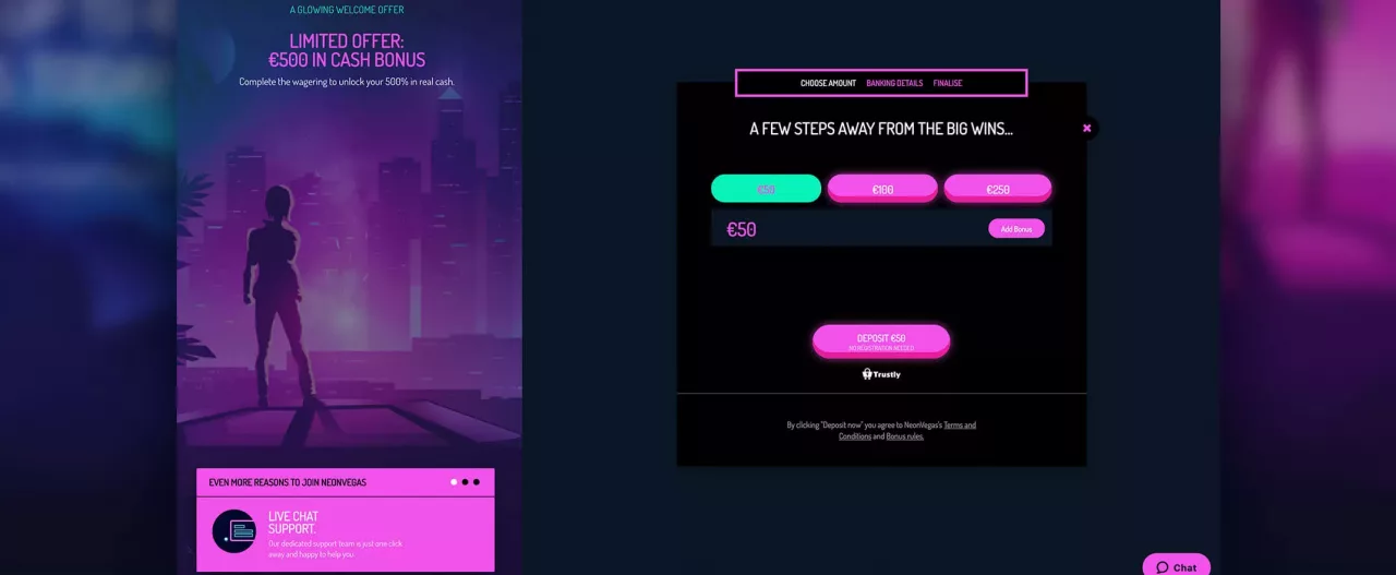 Screenshot of the NeonVegas registration process