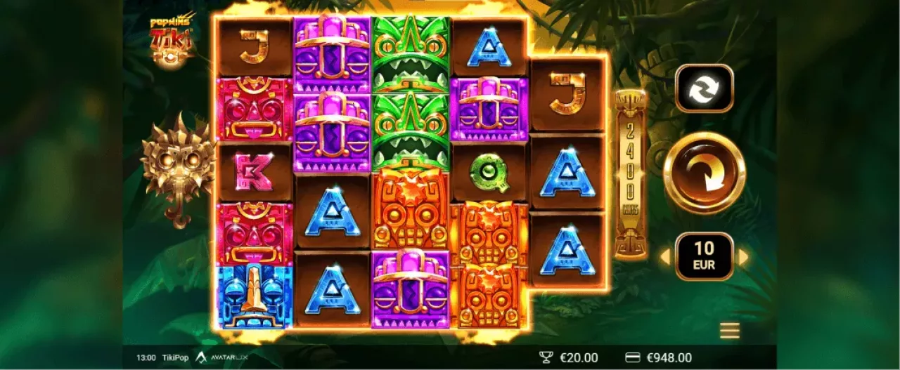 TikiPop slot screenshot of the reels