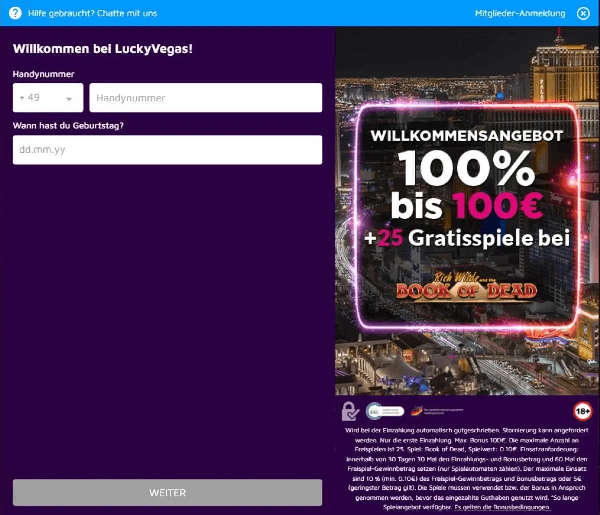 Registrierung & Verifizierung bei LuckyVegas (1)