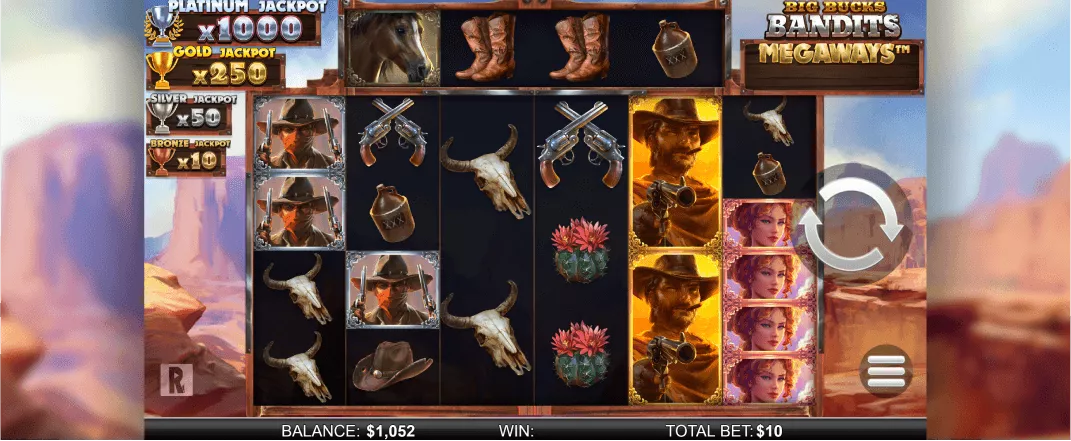 Big Bucks Bandits slot screenshot of the reels