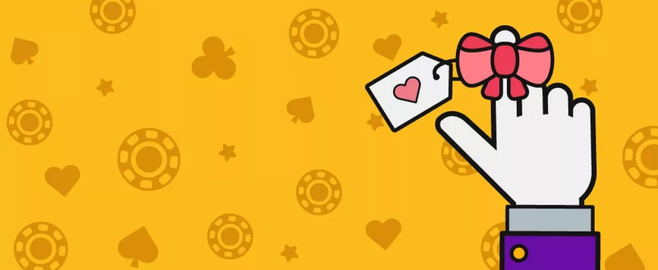 A hand with a valentine's label on a yellow background