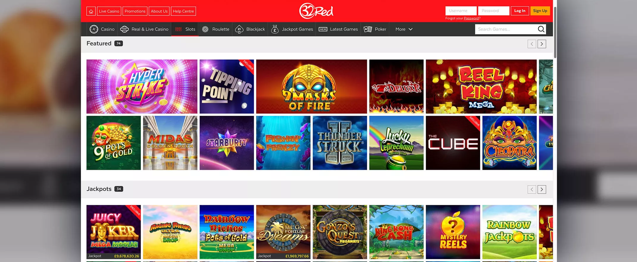 32Red casino screenshot of the games